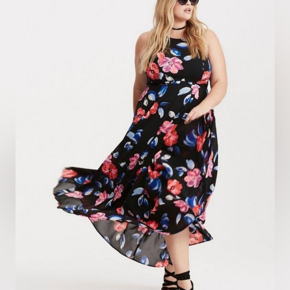 torrid Dresses & Skirts - Torrid Floral Print Georgette High Neck Maxi Dress